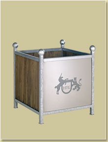 Historic planter Schlosspark with emblem